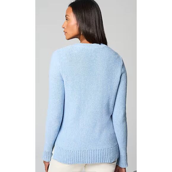 J Jill Crew Neck Knit Sweater Pullover Womens Size Small Mineral Blue White New - Picture 2 of 16